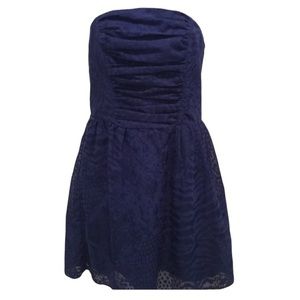Express Strapless lace dress in cobolt blue